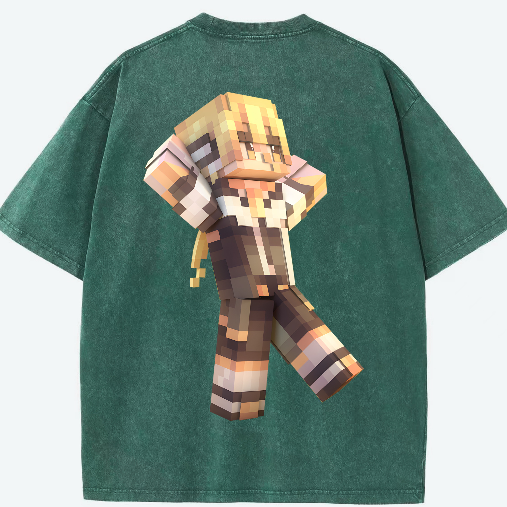 （画像用） マインクラフト ブロックの世界 Minecraft MC Block world 綿100% ヴィンテージ風 半袖Tシャツ（背面プリント）